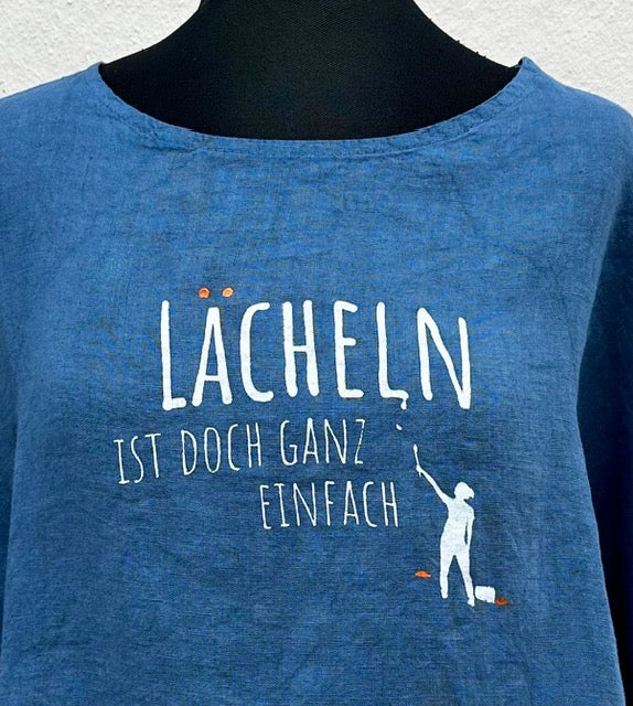 Tunikashirt "Lächeln..." mitttelblau