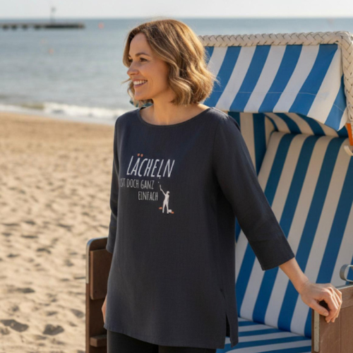 Tunikashirt "Lächeln..." mitttelblau