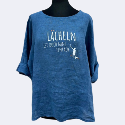 Tunikashirt "Lächeln..." mitttelblau