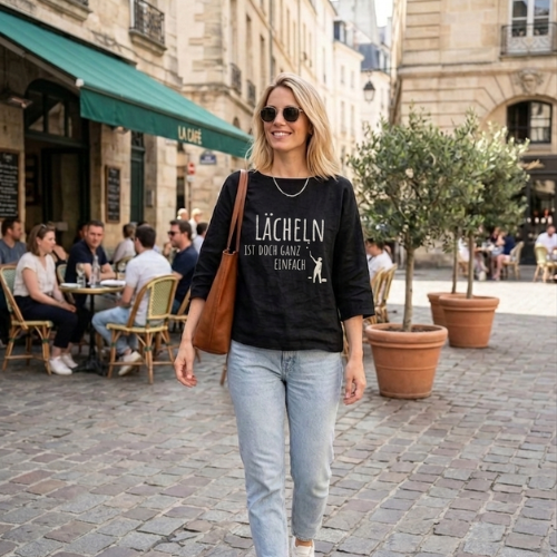 Leinentop " Lächeln..." schwarz